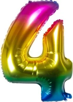 Boland Folienballon Zahl 4 Regenbogen, 86 Cm