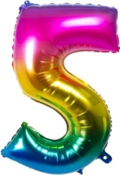 Boland Folienballon Zahl 5 Regenbogen, 86 Cm