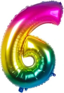 Boland Folienballon Zahl 6 Regenbogen, 86 Cm